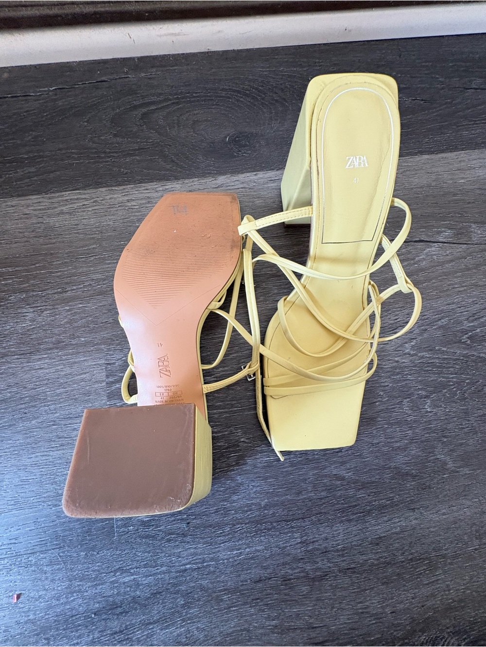 ZARA Pale Yellow Strappy Block Heel Sandals